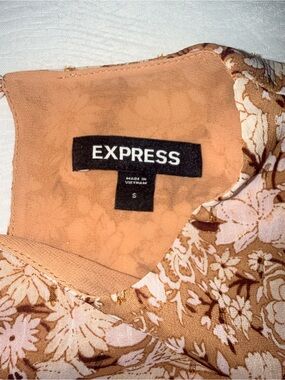 Express Peach Floral Top with Brown Print
